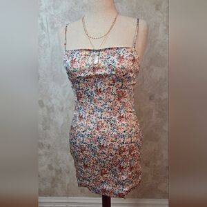 Sunday Best Floral Satin Slip Dress Size 10 Pink Blue Cami Bodycon Mini Aritzia